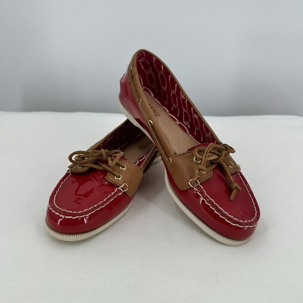 Sperry Leather Classic boat shoes, Red and white, red Patent leather size 8.5